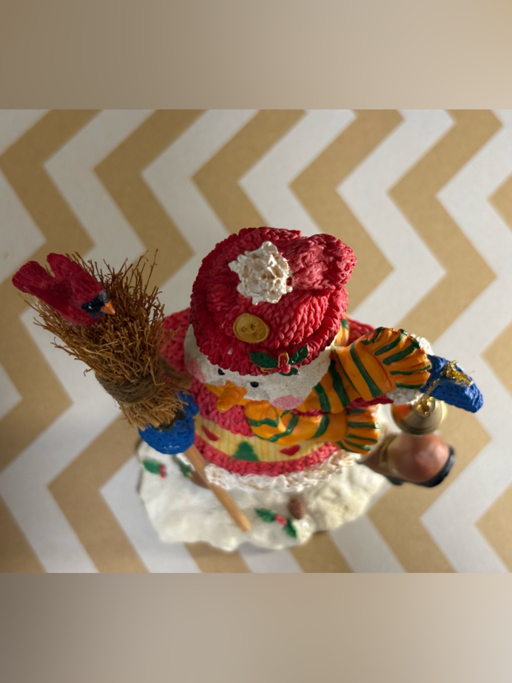 Vintage Resin Snowman with Cardinal and Bell - Classic Christmas Collection - Picture 10 of 16
